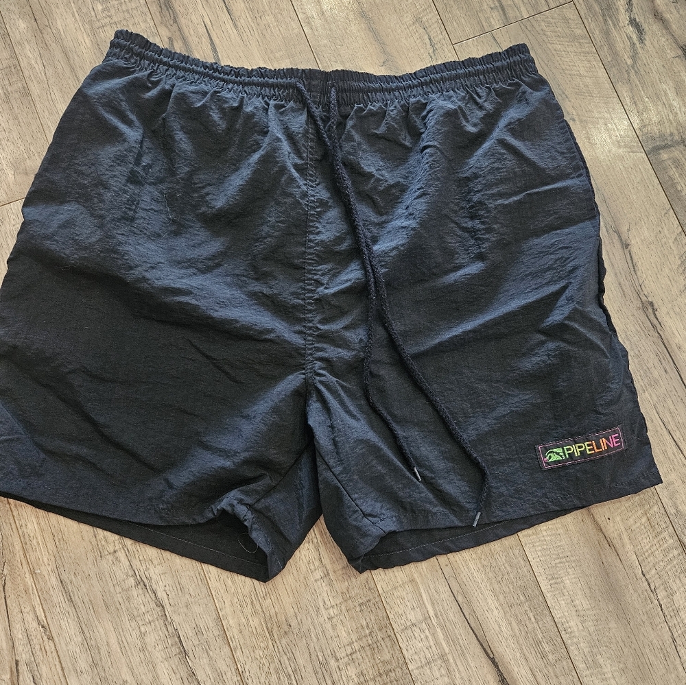 Vtg 90s Pipeline Mens Large Spell Out Swim Trunks Black